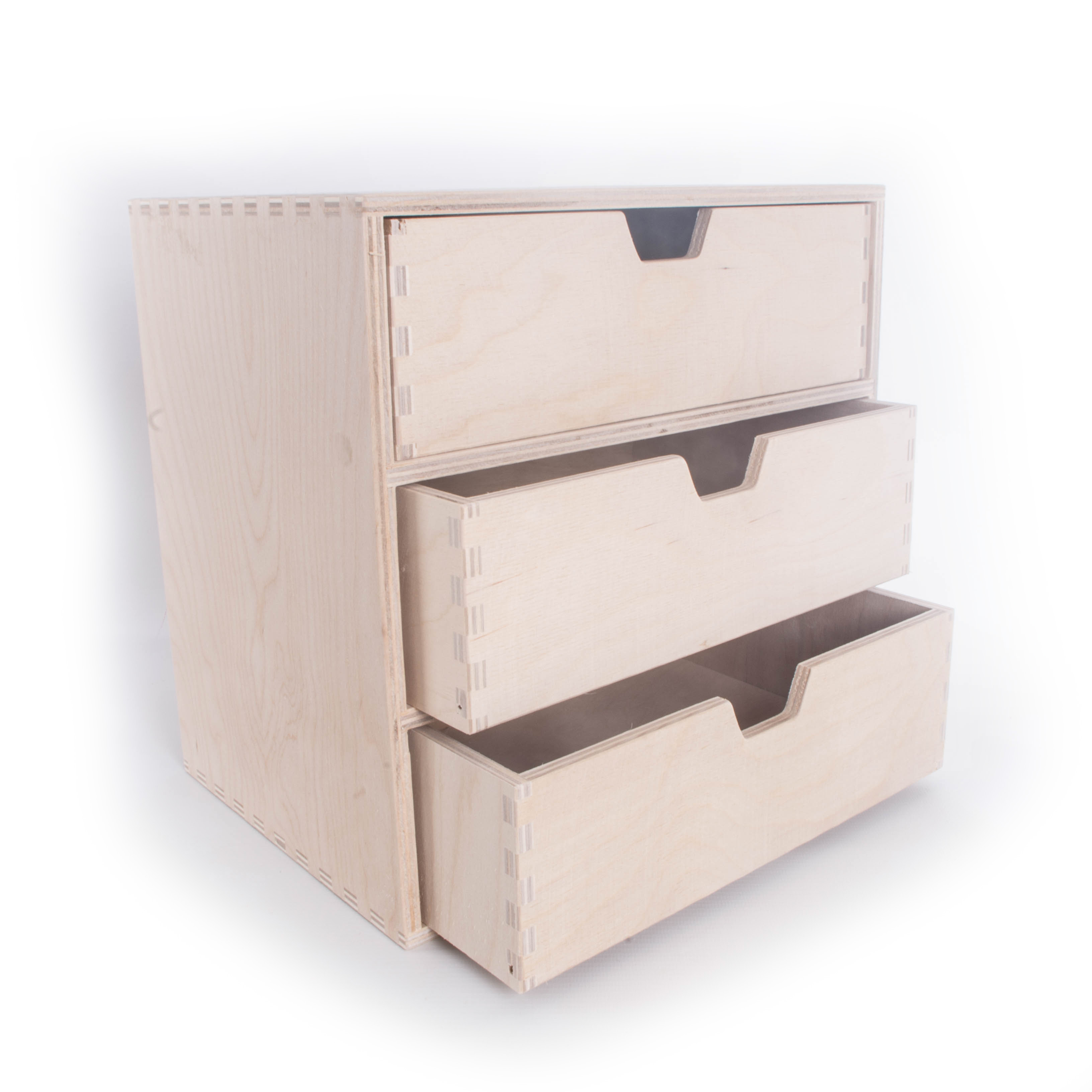 Plain Wooden Cupboard Keepsake Storage Box With 3 Drawers/Unpainted